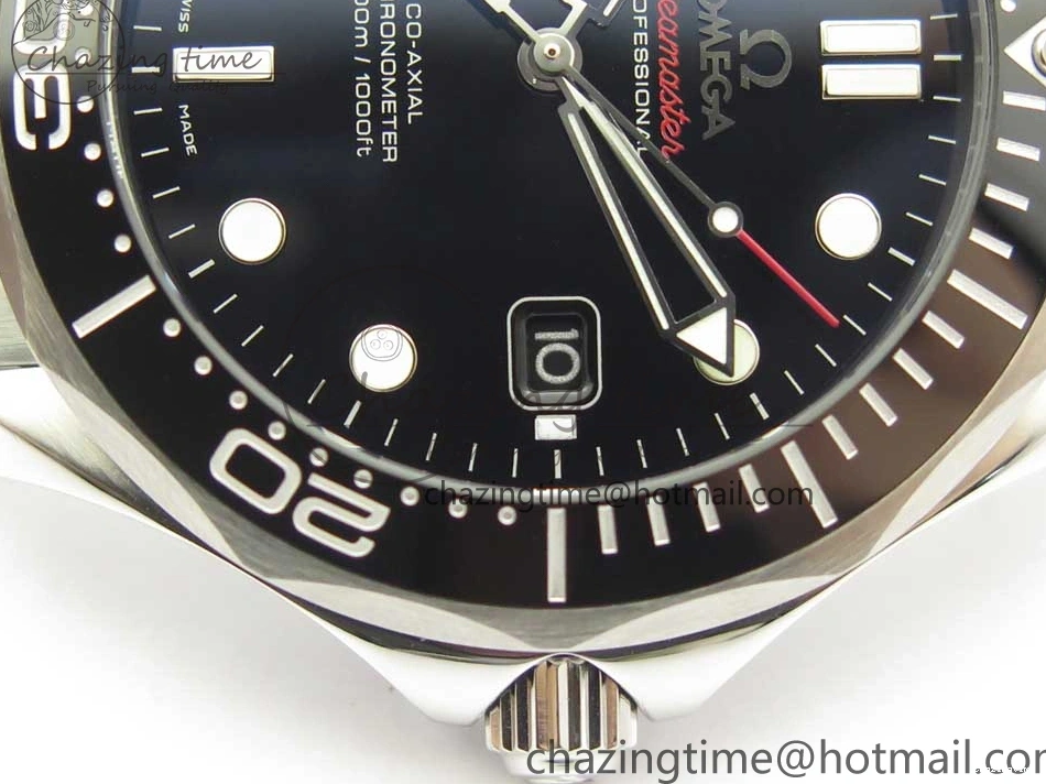 0227 HighQuality Seamaster 300M Chronometer SS Black OMF 1:1 Best Edition on SS Bracelet A2824 (Black Balance Wheel) V 7954